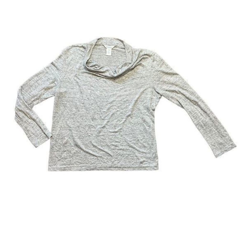 Sundance Women's Purist 100% Linen Top Cowl Neck Long Sleeve Heather Gray Size L